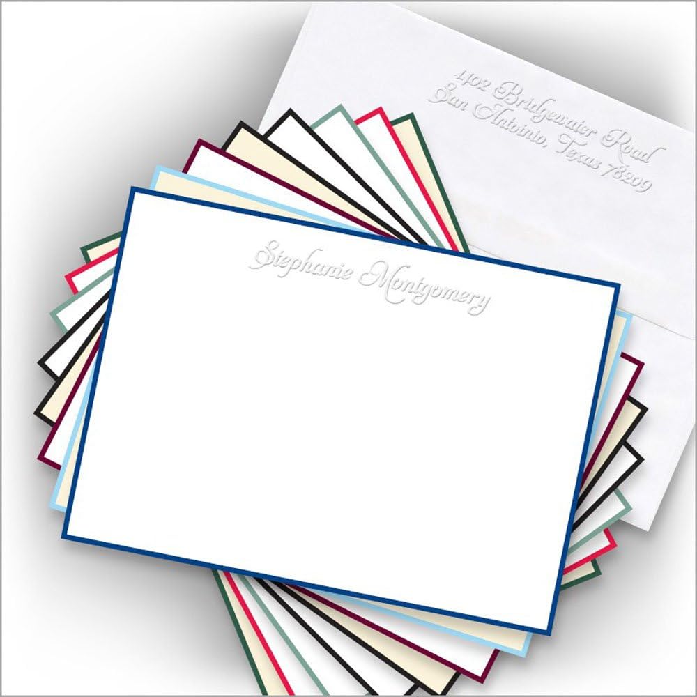 American Stationery, Hand Bordered Personalized Embossed Note Cards with Envelopes