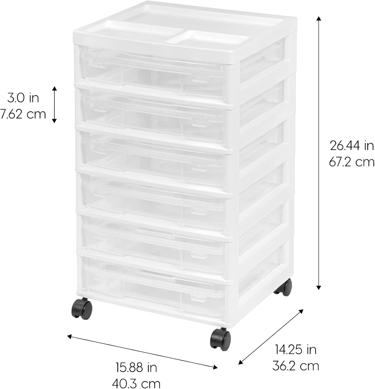 IRIS USA Fits 12 x 12 Paper, 6-Tier Scrapbook Rolling Storage Cart with Organizer for Stationery Vinyl Tools Office Art and Craft Supplies, Yarn, 6 Clear Cases w/ Built in Handle - White/Clear