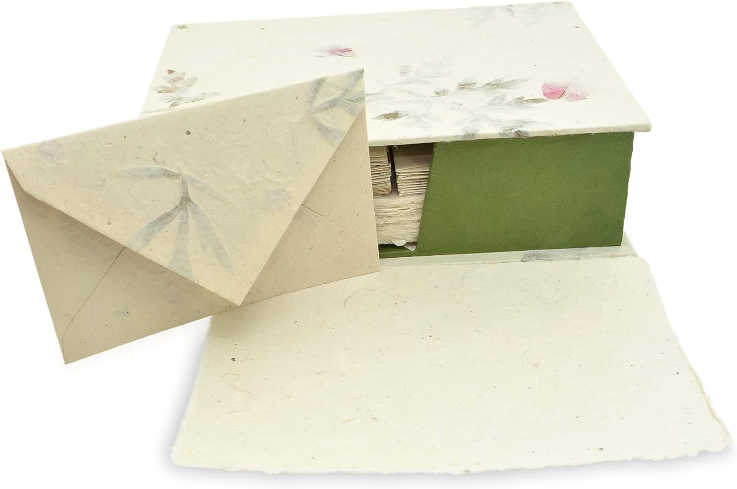 Kathmandu Valley Co. Vintage Stationery Gift Box Set with 50 Handmade A5 Deckle-edge Lokta Paper Sheets and 30 Envelopes (Forest Wanderer)