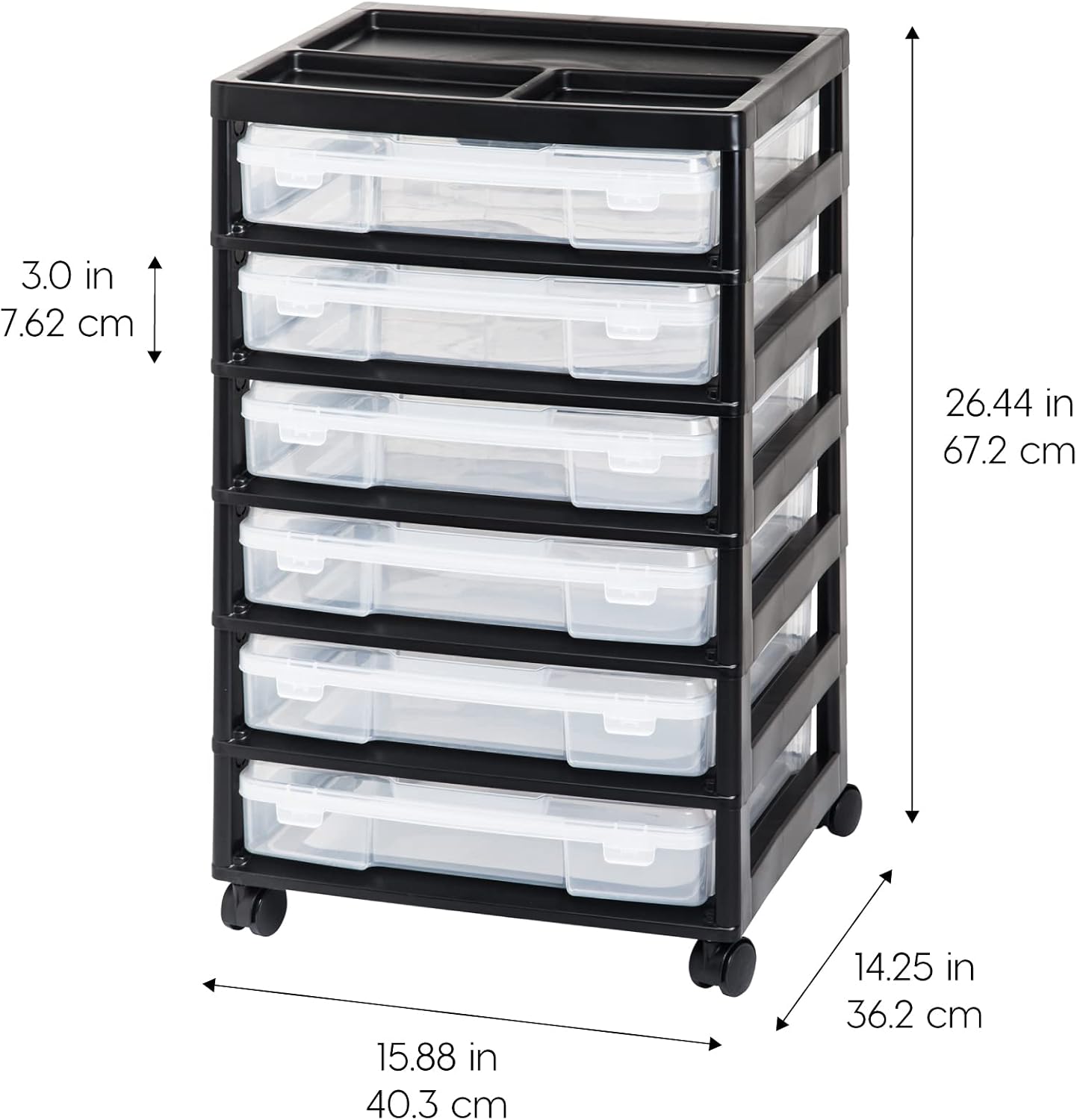 IRIS USA Fits 12 x 12 Paper, 6-Tier Scrapbook Rolling Storage Cart with Organizer for Stationery Vinyl Tools Office Art and Craft Supplies, Yarn, 6 Clear Cases w/ Built in Handle - White/Clear