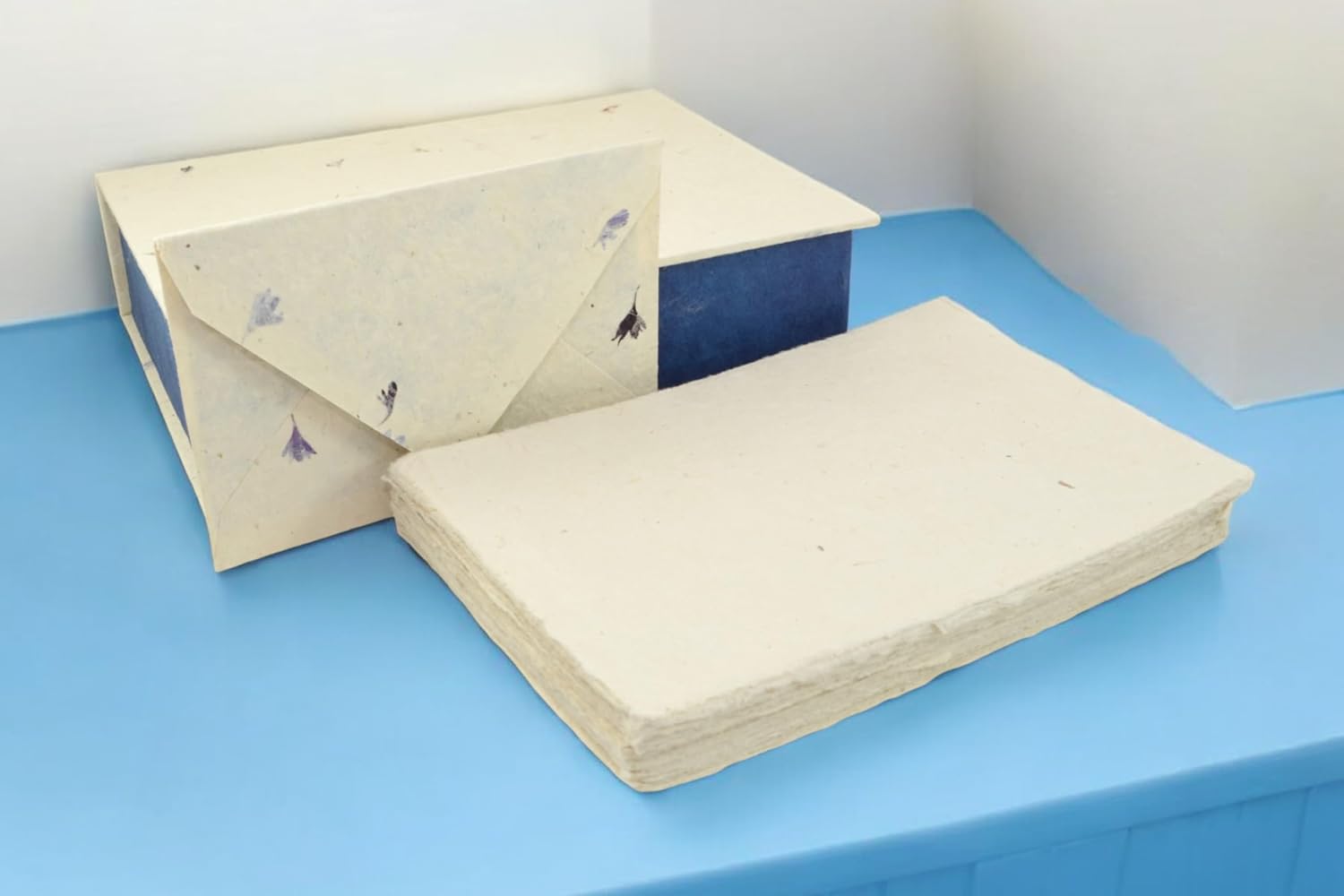 Kathmandu Valley Co. Vintage Stationery Gift Box Set with 50 Handmade A5 Deckle-edge Lokta Paper Sheets and 30 Envelopes (Forest Wanderer)
