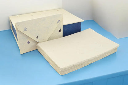 Kathmandu Valley Co. Vintage Stationery Gift Box Set with 50 Handmade A5 Deckle-edge Lokta Paper Sheets and 30 Envelopes (Forest Wanderer)