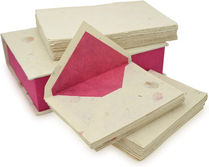 Kathmandu Valley Co. Vintage Stationery Gift Box Set with 50 Handmade A5 Deckle-edge Lokta Paper Sheets and 30 Envelopes (Forest Wanderer)