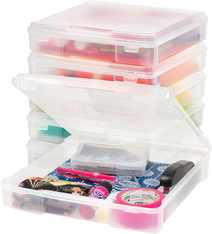 IRIS USA Fits 12 x 12 Paper, 6-Tier Scrapbook Rolling Storage Cart with Organizer for Stationery Vinyl Tools Office Art and Craft Supplies, Yarn, 6 Clear Cases w/ Built in Handle - White/Clear