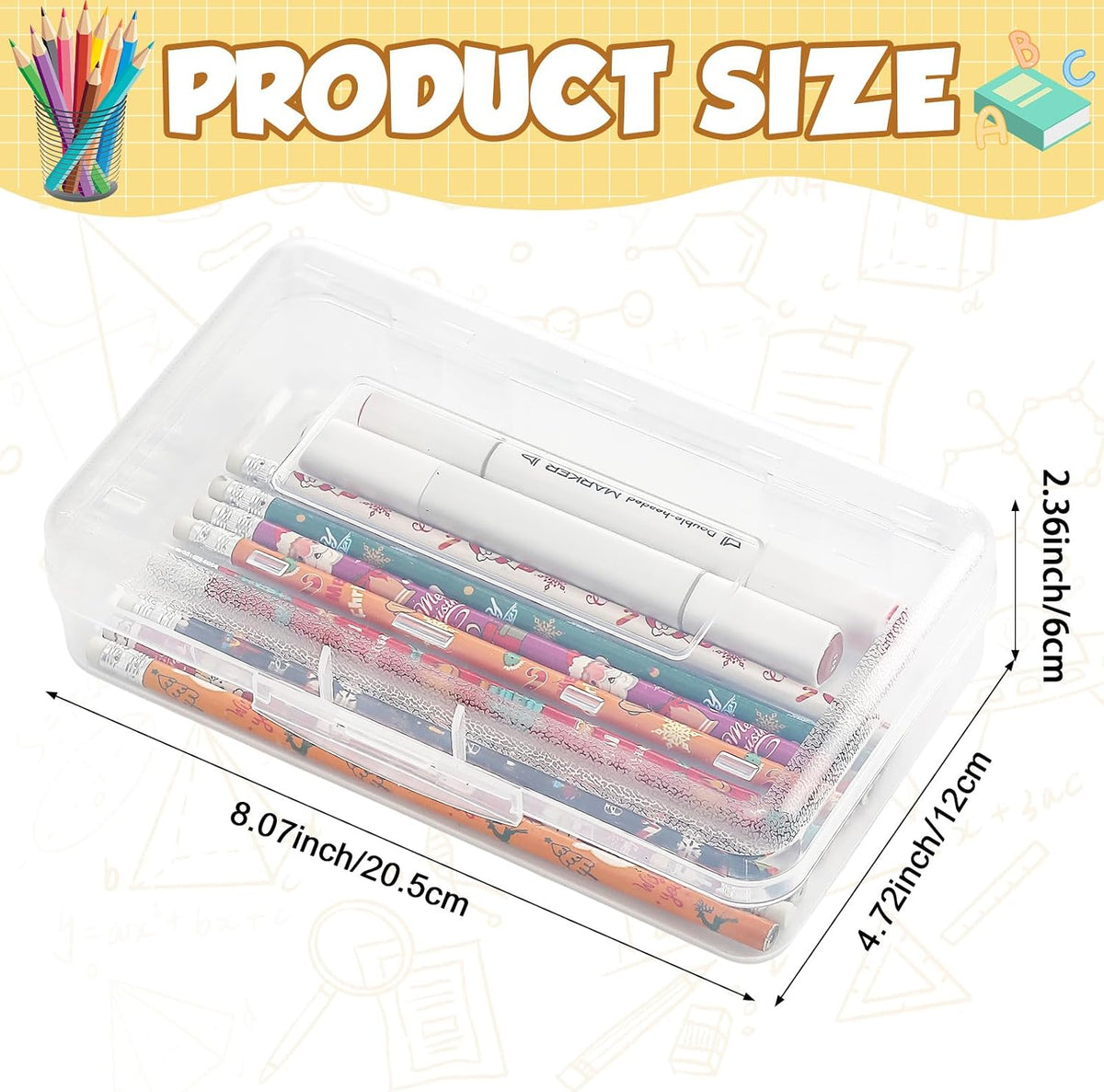 48 Pack Pencil Case for School Pencil Boxes Bulk Large Clear Plastic Crayon Box Marker Bead Pen Containers with Snap Lids Back to School Supplies Classroom Stationery Organizer for Craft(Transparent)