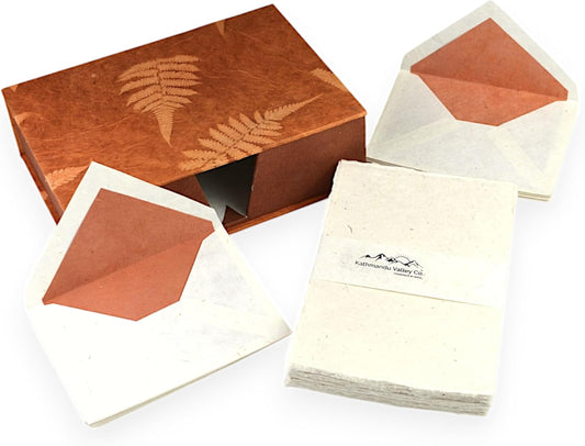 Kathmandu Valley Co. Vintage Stationery Gift Box Set with 50 Handmade A5 Deckle-edge Lokta Paper Sheets and 30 Envelopes (Forest Wanderer)
