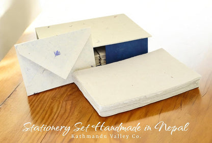 Kathmandu Valley Co. Vintage Stationery Gift Box Set with 50 Handmade A5 Deckle-edge Lokta Paper Sheets and 30 Envelopes (Forest Wanderer)