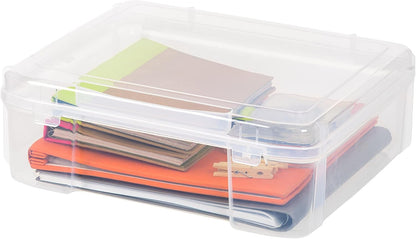 IRIS USA Fits 12 x 12 Paper, 6-Tier Scrapbook Rolling Storage Cart with Organizer for Stationery Vinyl Tools Office Art and Craft Supplies, Yarn, 6 Clear Cases w/ Built in Handle - White/Clear