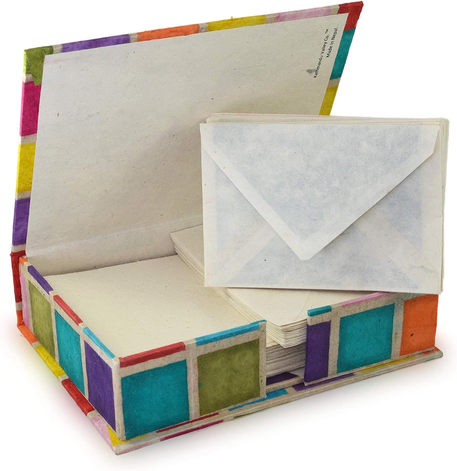 Kathmandu Valley Co. Vintage Stationery Gift Box Set with 50 Handmade A5 Deckle-edge Lokta Paper Sheets and 30 Envelopes (Forest Wanderer)