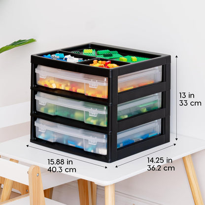 IRIS USA Fits 12 x 12 Paper, 6-Tier Scrapbook Rolling Storage Cart with Organizer for Stationery Vinyl Tools Office Art and Craft Supplies, Yarn, 6 Clear Cases w/ Built in Handle - White/Clear