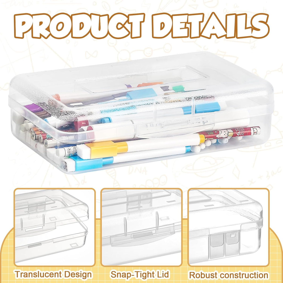 48 Pack Pencil Case for School Pencil Boxes Bulk Large Clear Plastic Crayon Box Marker Bead Pen Containers with Snap Lids Back to School Supplies Classroom Stationery Organizer for Craft(Transparent)