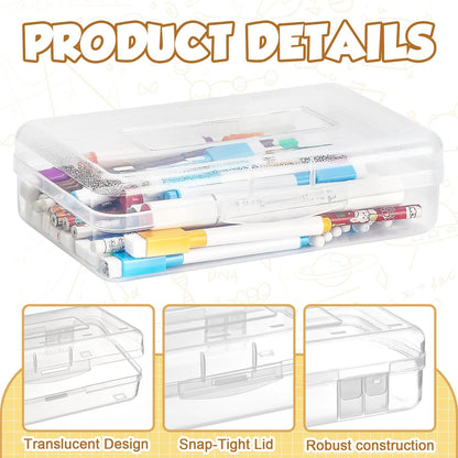 48 Pack Pencil Case for School Pencil Boxes Bulk Large Clear Plastic Crayon Box Marker Bead Pen Containers with Snap Lids Back to School Supplies Classroom Stationery Organizer for Craft(Transparent)