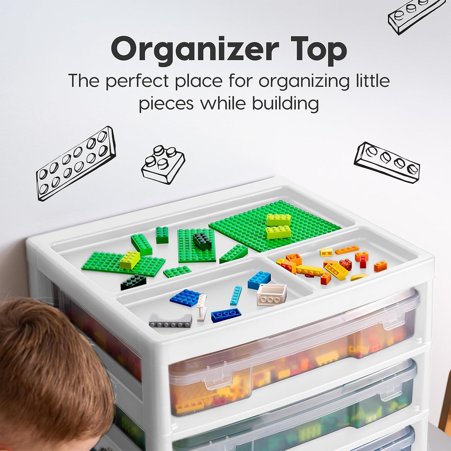 IRIS USA Fits 12 x 12 Paper, 6-Tier Scrapbook Rolling Storage Cart with Organizer for Stationery Vinyl Tools Office Art and Craft Supplies, Yarn, 6 Clear Cases w/ Built in Handle - White/Clear