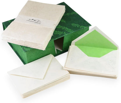 Kathmandu Valley Co. Vintage Stationery Gift Box Set with 50 Handmade A5 Deckle-edge Lokta Paper Sheets and 30 Envelopes (Forest Wanderer)