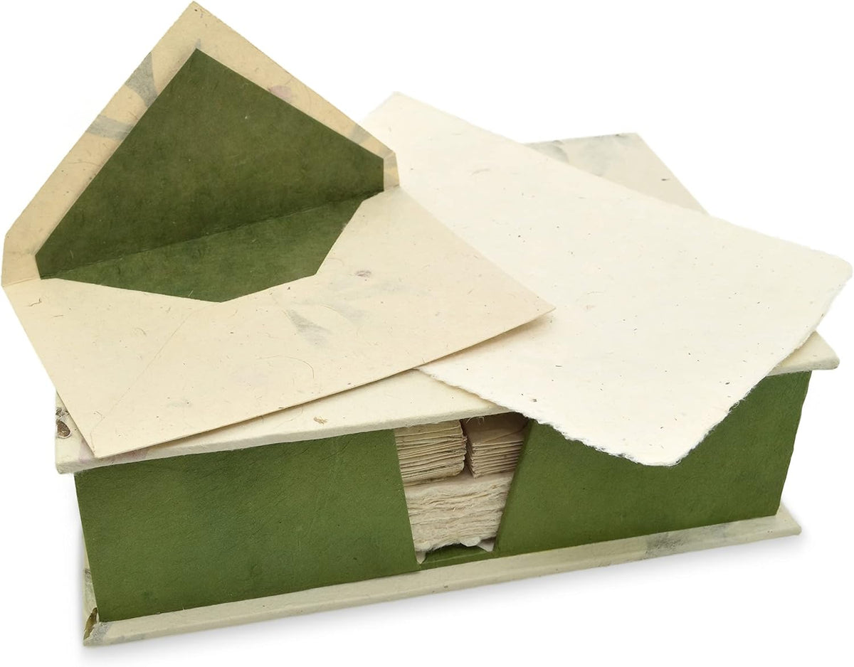 Kathmandu Valley Co. Vintage Stationery Gift Box Set with 50 Handmade A5 Deckle-edge Lokta Paper Sheets and 30 Envelopes (Forest Wanderer)
