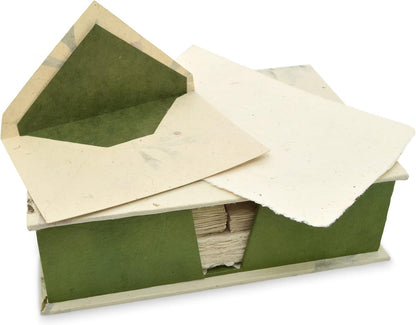 Kathmandu Valley Co. Vintage Stationery Gift Box Set with 50 Handmade A5 Deckle-edge Lokta Paper Sheets and 30 Envelopes (Forest Wanderer)