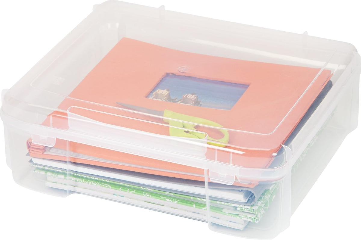 IRIS USA Fits 12 x 12 Paper, 6-Tier Scrapbook Rolling Storage Cart with Organizer for Stationery Vinyl Tools Office Art and Craft Supplies, Yarn, 6 Clear Cases w/ Built in Handle - White/Clear