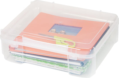 IRIS USA Fits 12 x 12 Paper, 6-Tier Scrapbook Rolling Storage Cart with Organizer for Stationery Vinyl Tools Office Art and Craft Supplies, Yarn, 6 Clear Cases w/ Built in Handle - White/Clear