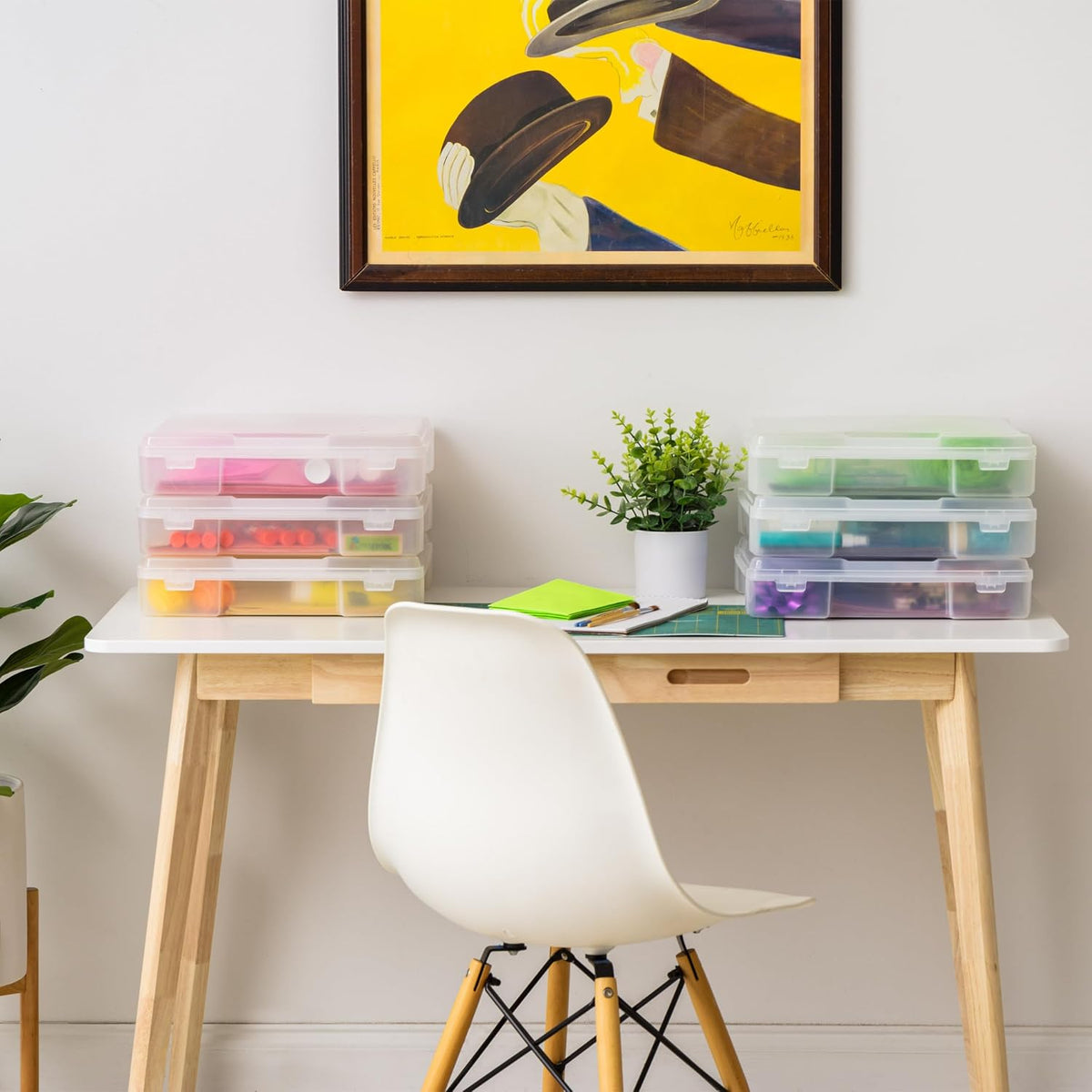 IRIS USA Fits 12 x 12 Paper, 6-Tier Scrapbook Rolling Storage Cart with Organizer for Stationery Vinyl Tools Office Art and Craft Supplies, Yarn, 6 Clear Cases w/ Built in Handle - White/Clear