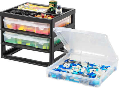 IRIS USA Fits 12 x 12 Paper, 6-Tier Scrapbook Rolling Storage Cart with Organizer for Stationery Vinyl Tools Office Art and Craft Supplies, Yarn, 6 Clear Cases w/ Built in Handle - White/Clear