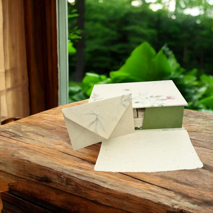 Kathmandu Valley Co. Vintage Stationery Gift Box Set with 50 Handmade A5 Deckle-edge Lokta Paper Sheets and 30 Envelopes (Forest Wanderer)