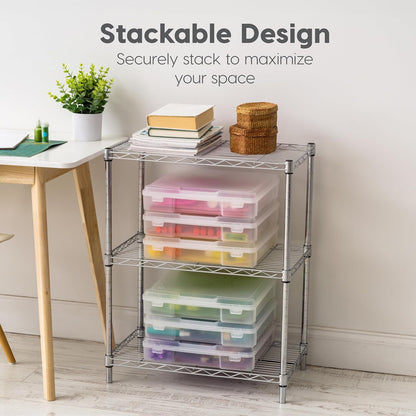 IRIS USA Fits 12 x 12 Paper, 6-Tier Scrapbook Rolling Storage Cart with Organizer for Stationery Vinyl Tools Office Art and Craft Supplies, Yarn, 6 Clear Cases w/ Built in Handle - White/Clear