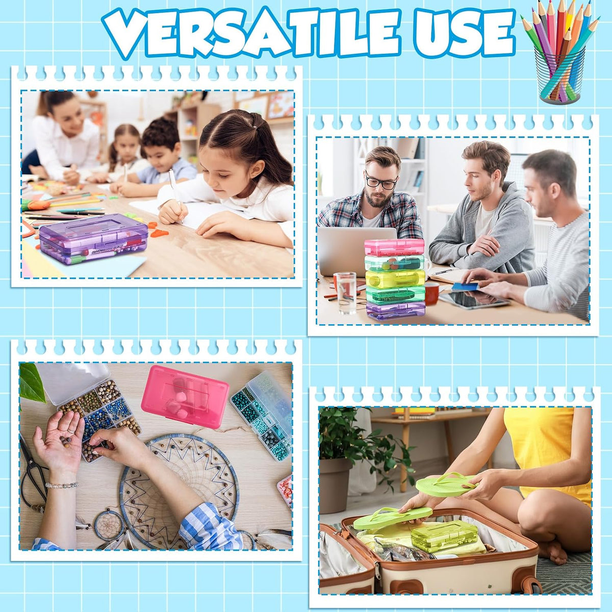 48 Pack Pencil Case for School Pencil Boxes Bulk Large Clear Plastic Crayon Box Marker Bead Pen Containers with Snap Lids Back to School Supplies Classroom Stationery Organizer for Craft(Transparent)