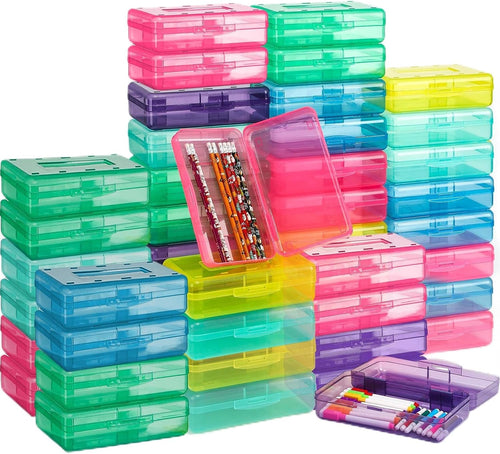 48 Pack Pencil Case for School Pencil Boxes Bulk Large Clear Plastic Crayon Box Marker Bead Pen Containers with Snap Lids Back to School Supplies Classroom Stationery Organizer for Craft(Transparent)