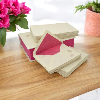 Kathmandu Valley Co. Vintage Stationery Gift Box Set with 50 Handmade A5 Deckle-edge Lokta Paper Sheets and 30 Envelopes (Forest Wanderer)