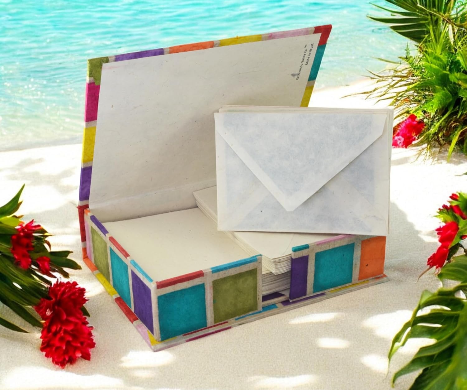 Kathmandu Valley Co. Vintage Stationery Gift Box Set with 50 Handmade A5 Deckle-edge Lokta Paper Sheets and 30 Envelopes (Forest Wanderer)