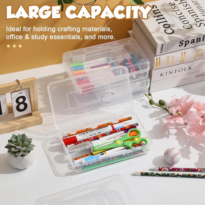 48 Pack Pencil Case for School Pencil Boxes Bulk Large Clear Plastic Crayon Box Marker Bead Pen Containers with Snap Lids Back to School Supplies Classroom Stationery Organizer for Craft(Transparent)