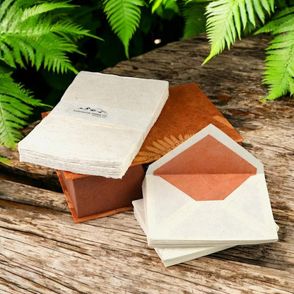 Kathmandu Valley Co. Vintage Stationery Gift Box Set with 50 Handmade A5 Deckle-edge Lokta Paper Sheets and 30 Envelopes (Forest Wanderer)