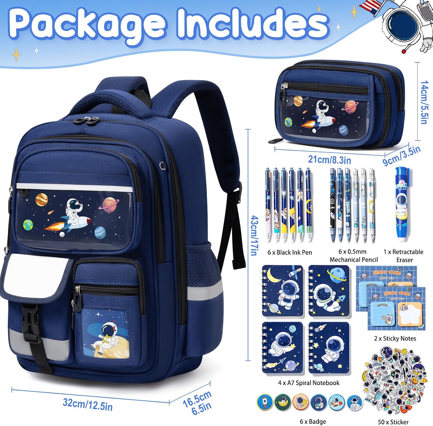Fimibuke Kids Backpack for School Girls, 28PCS Panda Toddler School Supplies Stationery Set with Bookbag Pencil Case Pins Gel Pens Pencils Notebooks Sticky Notes for Kindergarten Elementary Student