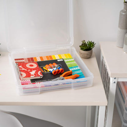 IRIS USA Fits 12 x 12 Paper, 6-Tier Scrapbook Rolling Storage Cart with Organizer for Stationery Vinyl Tools Office Art and Craft Supplies, Yarn, 6 Clear Cases w/ Built in Handle - White/Clear