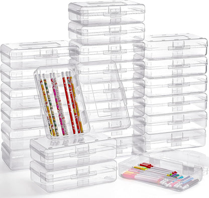48 Pack Pencil Case for School Pencil Boxes Bulk Large Clear Plastic Crayon Box Marker Bead Pen Containers with Snap Lids Back to School Supplies Classroom Stationery Organizer for Craft(Transparent)
