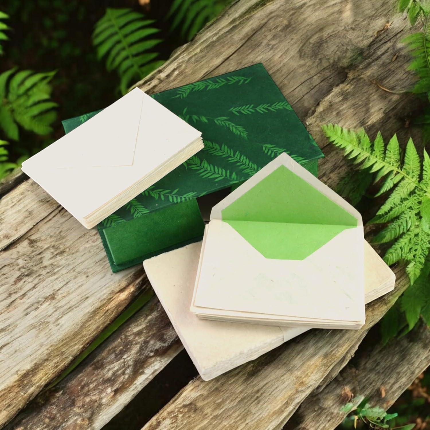 Kathmandu Valley Co. Vintage Stationery Gift Box Set with 50 Handmade A5 Deckle-edge Lokta Paper Sheets and 30 Envelopes (Forest Wanderer)