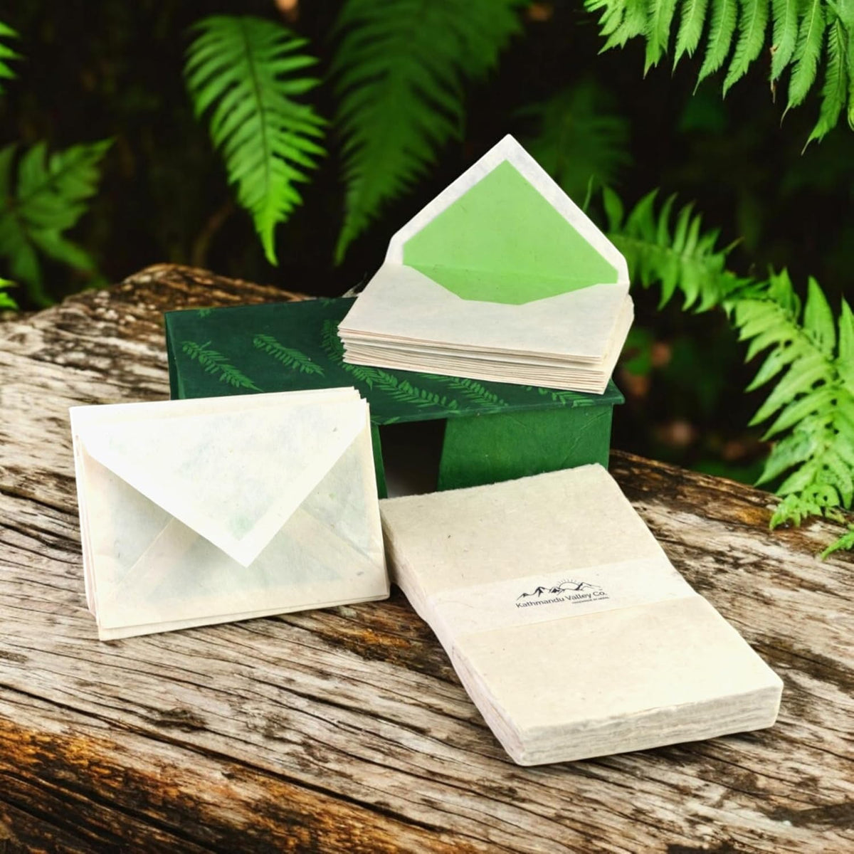 Kathmandu Valley Co. Vintage Stationery Gift Box Set with 50 Handmade A5 Deckle-edge Lokta Paper Sheets and 30 Envelopes (Forest Wanderer)