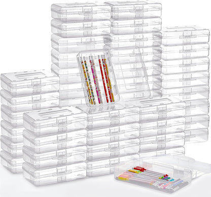 48 Pack Pencil Case for School Pencil Boxes Bulk Large Clear Plastic Crayon Box Marker Bead Pen Containers with Snap Lids Back to School Supplies Classroom Stationery Organizer for Craft(Transparent)
