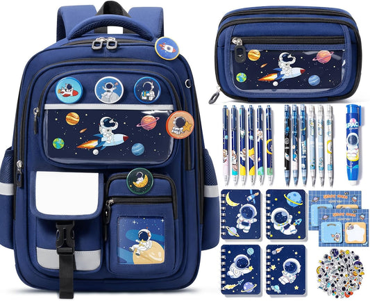 Fimibuke Kids Backpack for School Girls, 28PCS Panda Toddler School Supplies Stationery Set with Bookbag Pencil Case Pins Gel Pens Pencils Notebooks Sticky Notes for Kindergarten Elementary Student