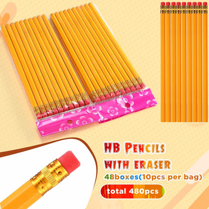 Dinifee 48 Set/1004 Count Bulk Back to School Supplies Kit for Student Include 576 Count Colored Pencils 480 HB Pencils 48 Pcs Manual Pencil Sharpeners with Lid for Art Classroom School Stationery