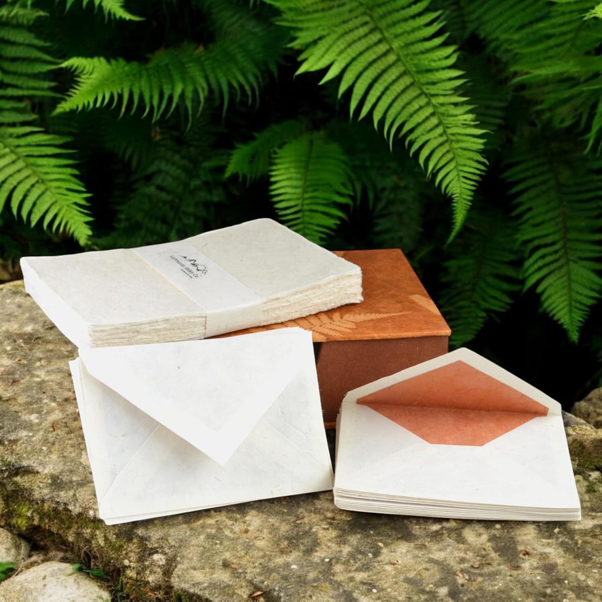 Kathmandu Valley Co. Vintage Stationery Gift Box Set with 50 Handmade A5 Deckle-edge Lokta Paper Sheets and 30 Envelopes (Forest Wanderer)