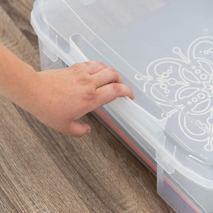 IRIS USA Fits 12 x 12 Paper, 6-Tier Scrapbook Rolling Storage Cart with Organizer for Stationery Vinyl Tools Office Art and Craft Supplies, Yarn, 6 Clear Cases w/ Built in Handle - White/Clear