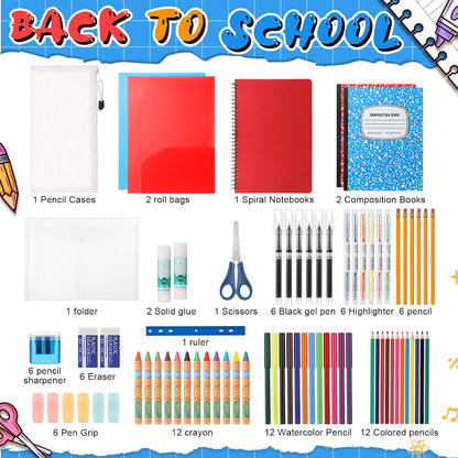 Gilprop 6 Set 2025 School Supplies Kit, 47 Pcs Per Set Back to School Supplies Primary Middle College Bundle Essential Stuff Bulk Pen Notebook Stationery for Kid Student Girl Teen Classroom Boy