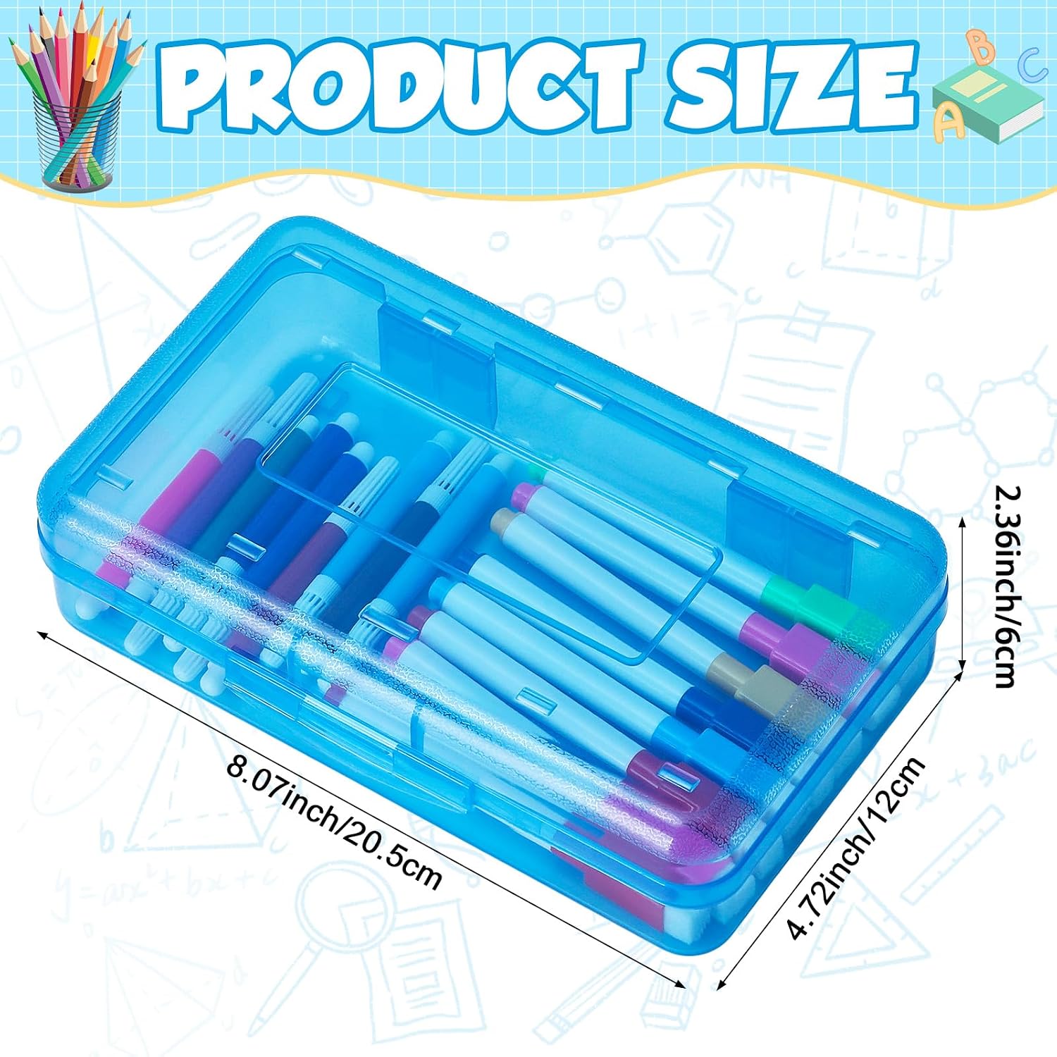 48 Pack Pencil Case for School Pencil Boxes Bulk Large Clear Plastic Crayon Box Marker Bead Pen Containers with Snap Lids Back to School Supplies Classroom Stationery Organizer for Craft(Transparent)