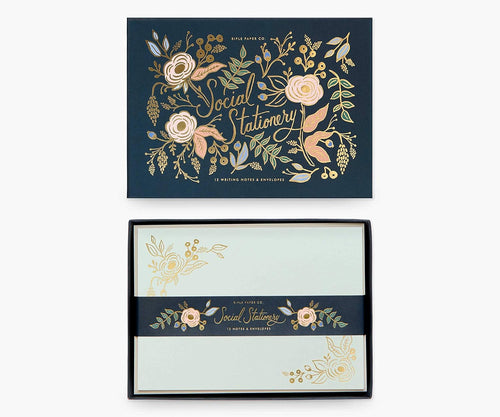 RIFLE PAPER CO. Colette Social Stationery Set, Our Social Stationery Sets Include 12 Cover-Weight Flat Notes, Each with a Three-Count of Four Different Designs, and Envelopes Insides a Matching Box