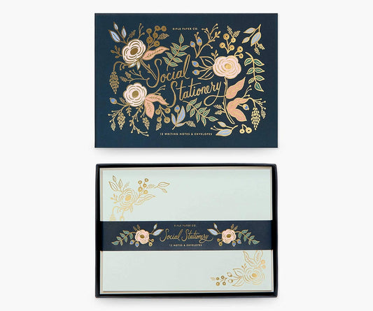 RIFLE PAPER CO. Colette Social Stationery Set, Our Social Stationery Sets Include 12 Cover-Weight Flat Notes, Each with a Three-Count of Four Different Designs, and Envelopes Insides a Matching Box