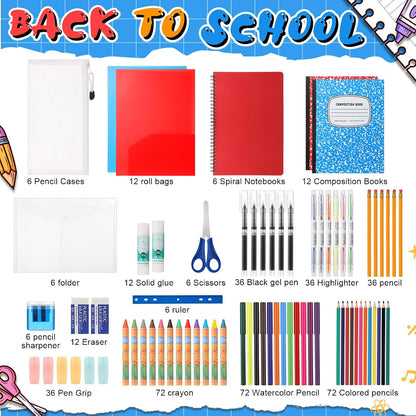 Gilprop 6 Set 2025 School Supplies Kit, 47 Pcs Per Set Back to School Supplies Primary Middle College Bundle Essential Stuff Bulk Pen Notebook Stationery for Kid Student Girl Teen Classroom Boy