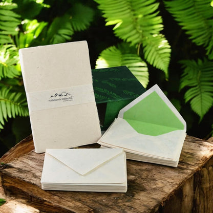 Kathmandu Valley Co. Vintage Stationery Gift Box Set with 50 Handmade A5 Deckle-edge Lokta Paper Sheets and 30 Envelopes (Forest Wanderer)