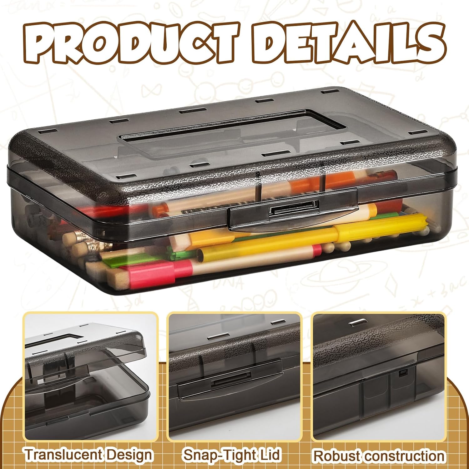 48 Pack Pencil Case for School Pencil Boxes Bulk Large Clear Plastic Crayon Box Marker Bead Pen Containers with Snap Lids Back to School Supplies Classroom Stationery Organizer for Craft(Transparent)