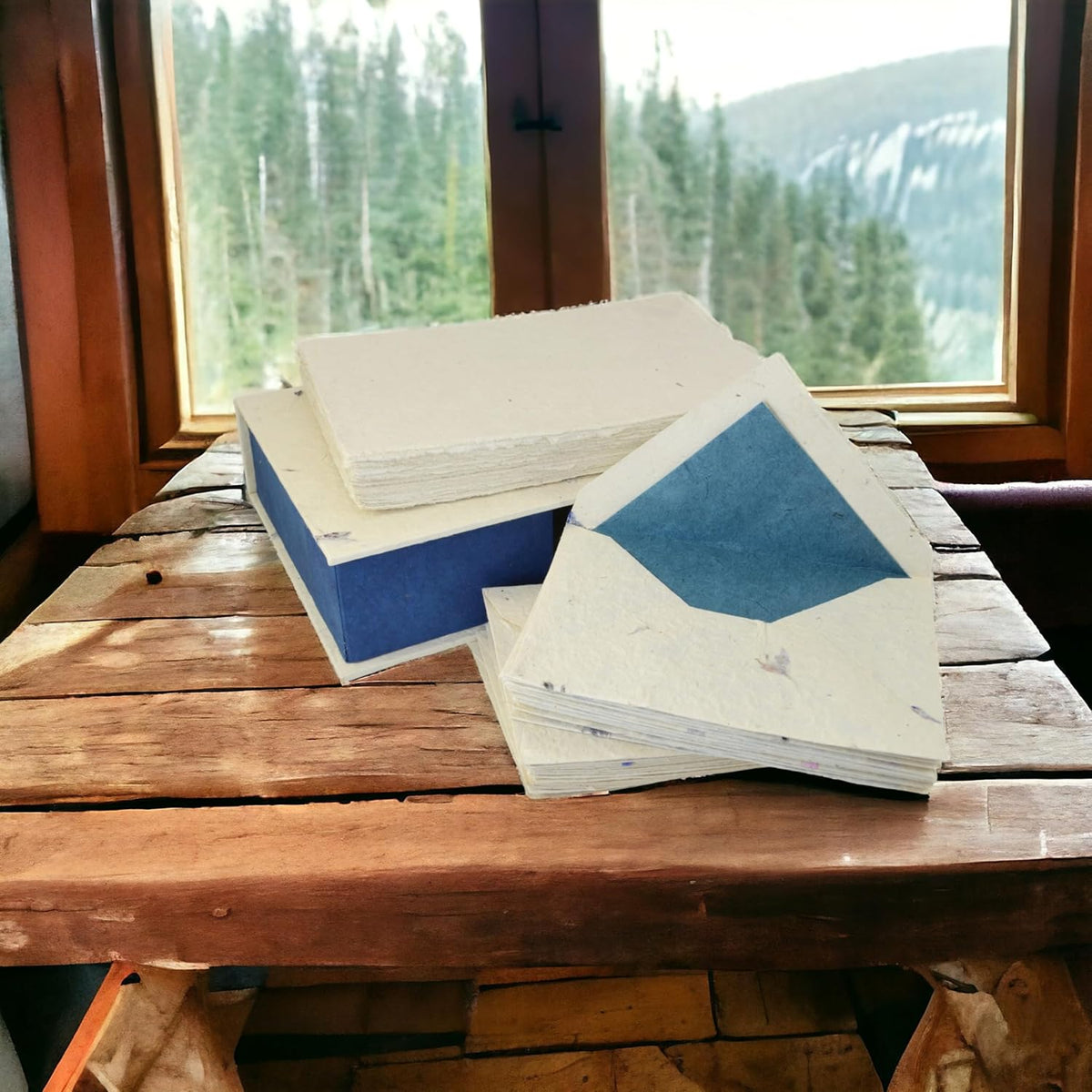 Kathmandu Valley Co. Vintage Stationery Gift Box Set with 50 Handmade A5 Deckle-edge Lokta Paper Sheets and 30 Envelopes (Forest Wanderer)
